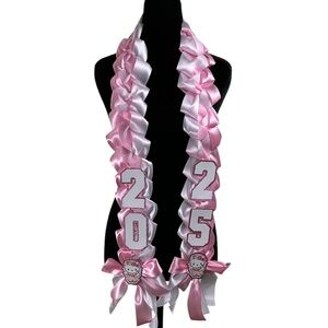 Pink and White Graduation Lei with Hello Kitty And 2025 Design
